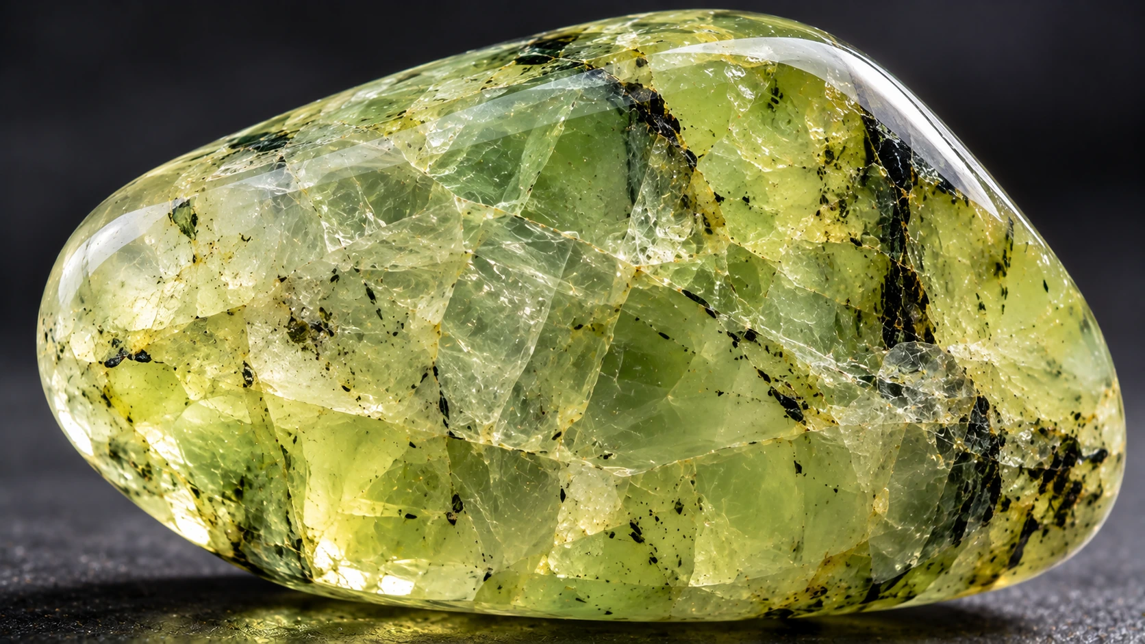 Prehnita verde translúcida con inclusiones naturales