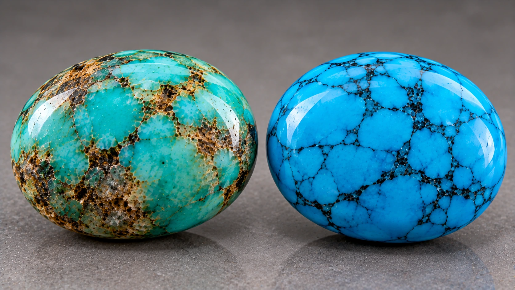 Comparación macro entre turquesa y howlita azul teñida