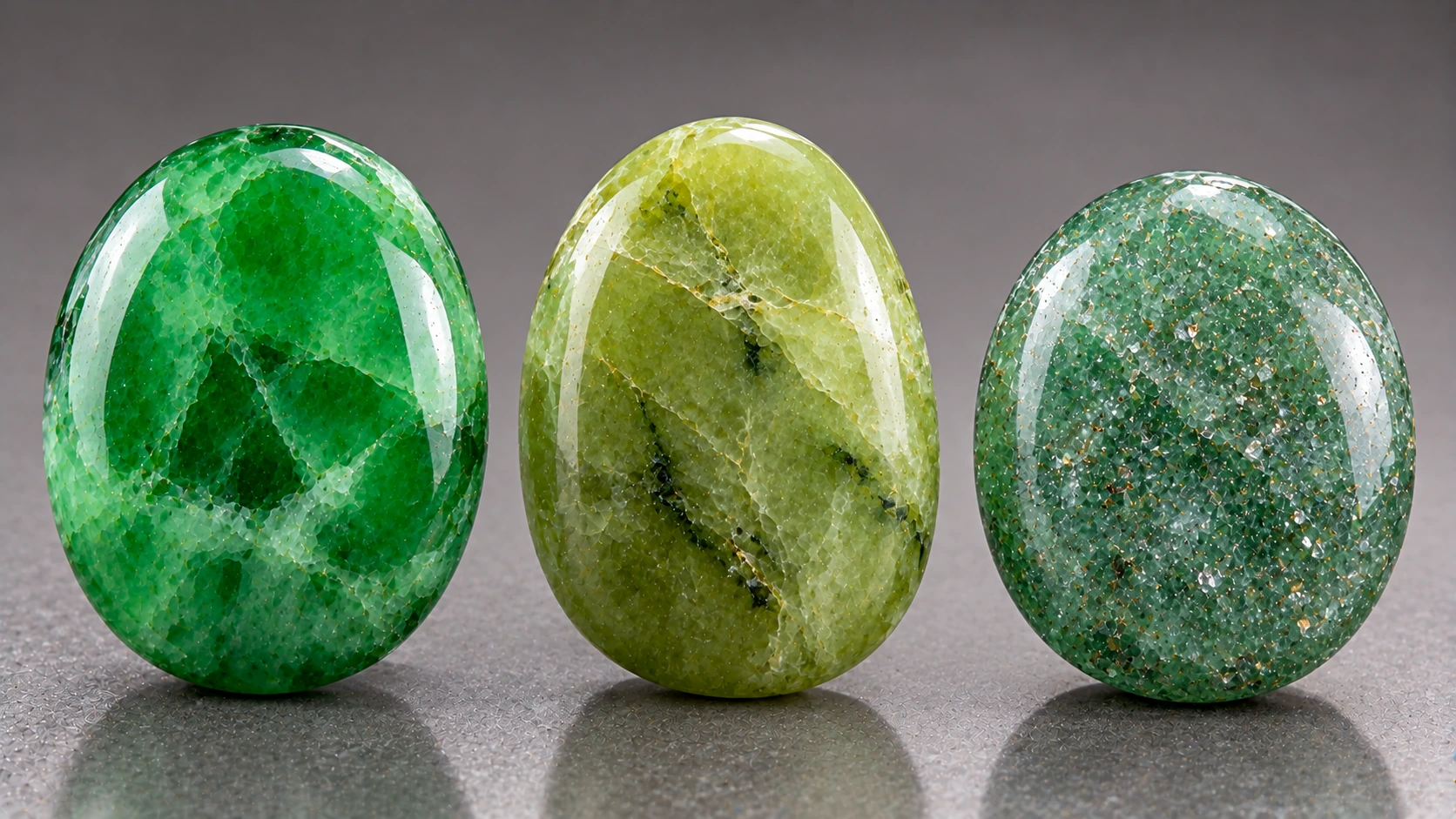 Jade, serpentina y aventurina verde comparadas