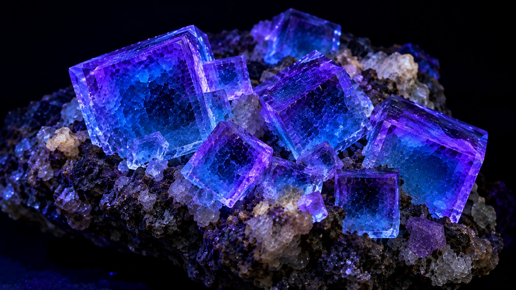Fluorita mostrando fluorescencia bajo luz ultravioleta