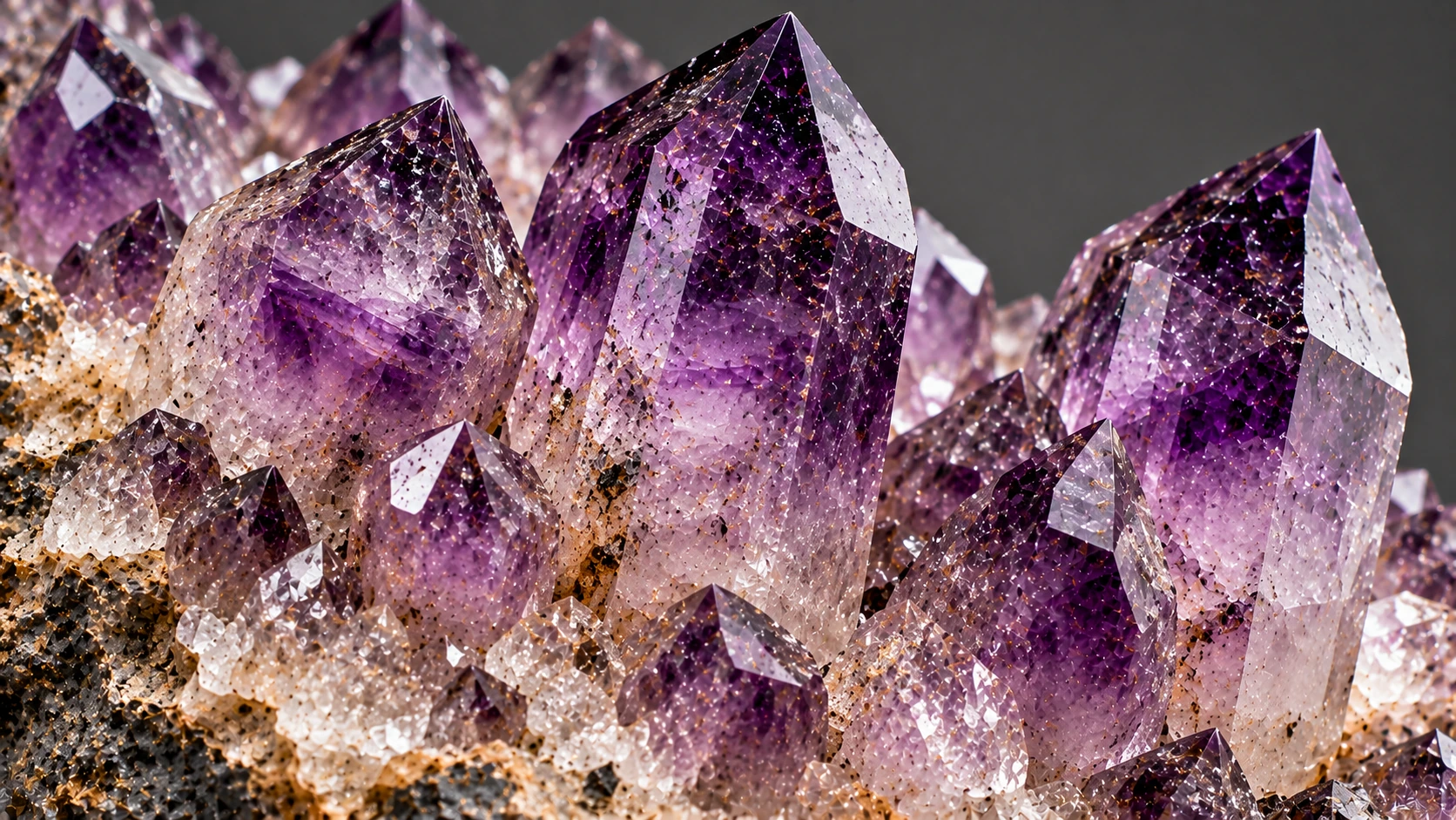 Detalle de cristales de amatista de Zambia observados de cerca